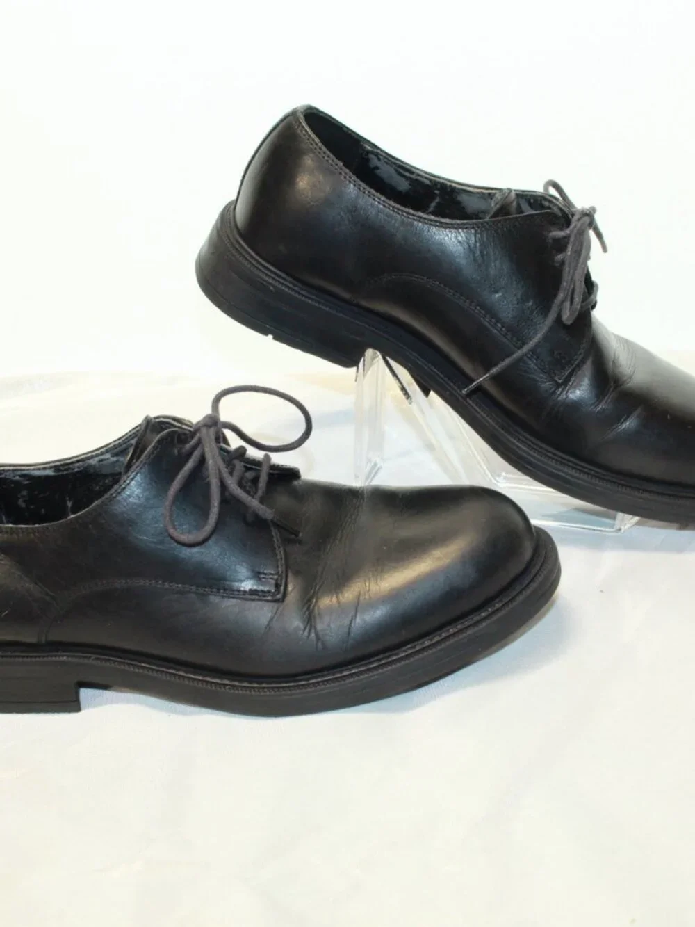 Borelli Size 9M Smooth Black Leather Round Toe Heavy Sole Oxford Dress Shoes
